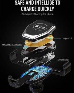 Gravity phone holder with wirless charging system