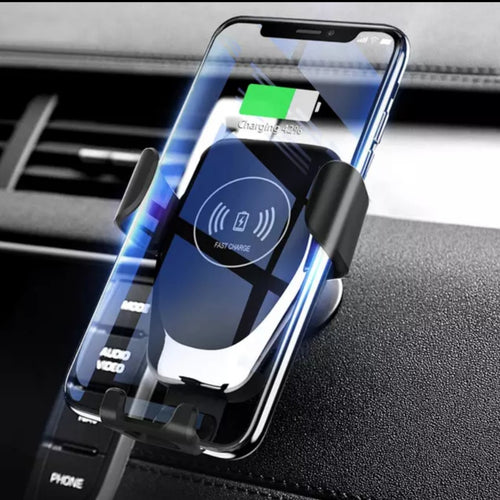 Gravity phone holder with wirless charging system